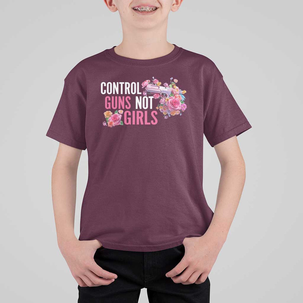Harris Walz Feminist T Shirt For Kid Control Guns Not Girls Women's Rights Flower TS11 Maroon Print Your Wear