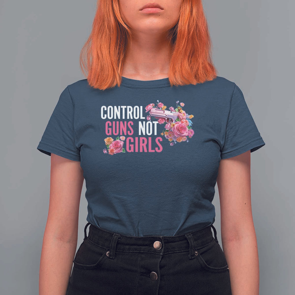 Harris Walz Feminist T Shirt For Women Control Guns Not Girls Women's Rights Flower TS11 Navy Print Your Wear