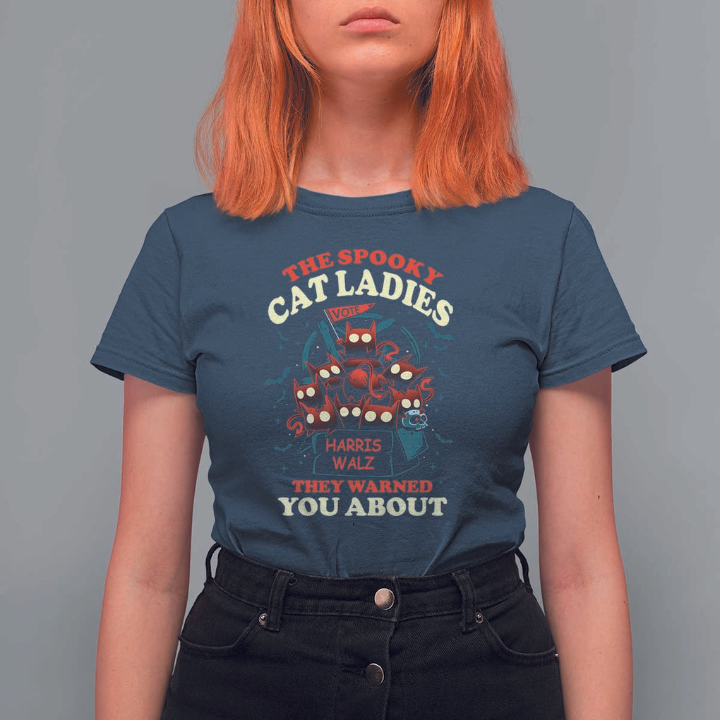 Harris Walz Halloween T Shirt For Women The Spooky Cat Ladies They Warned You About Devil Cats TS11 Navy Print Your Wear