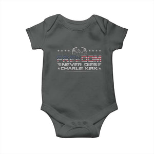 Freedom Never Dies Charlie Kirk Baby Onesie Vintage American Flag TS11 Dark Heather Print Your Wear