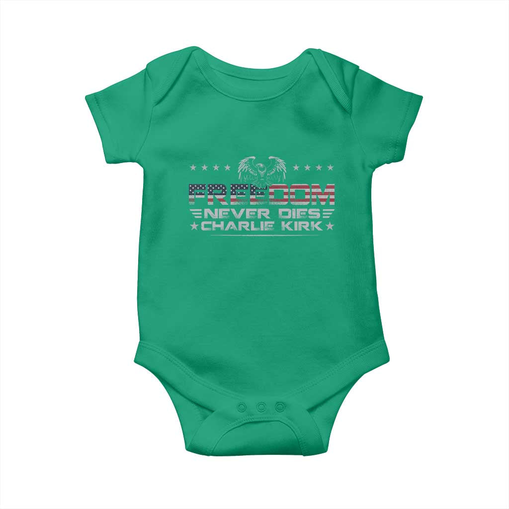Freedom Never Dies Charlie Kirk Baby Onesie Vintage American Flag TS11 Irish Green Print Your Wear