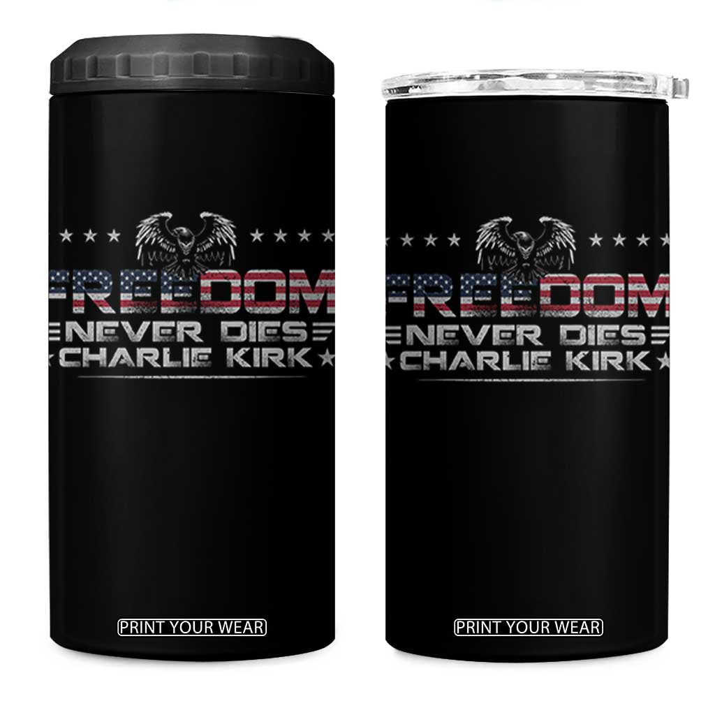 Freedom Never Dies Charlie Kirk 4 in 1 Can Cooler Tumbler Vintage American Flag TS11 One Size: 16 oz Black Print Your Wear