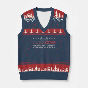 Freedom Never Dies Charlie Kirk V-Neck Knit Sweater Vest Vintage American Flag TS11 Navy Red Print Your Wear