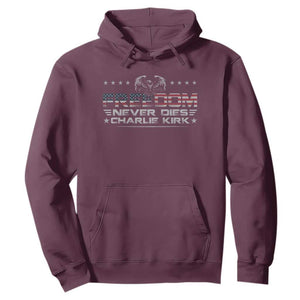 Freedom Never Dies Charlie Kirk Hoodie Vintage American Flag TS11 Maroon Print Your Wear