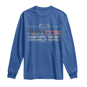 Freedom Never Dies Charlie Kirk Long Sleeve Shirt Vintage American Flag TS11 Royal Blue Print Your Wear