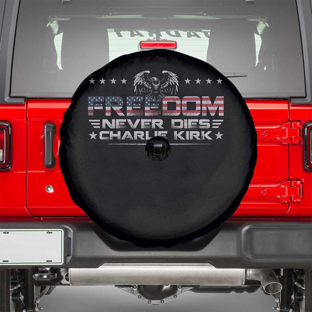 Freedom Never Dies Charlie Kirk Spare Tire Cover Vintage American Flag TS11 Black Print Your Wear