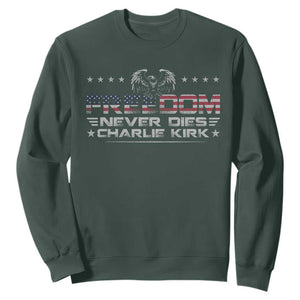 Freedom Never Dies Charlie Kirk Sweatshirt Vintage American Flag TS11 Dark Forest Green Print Your Wear