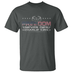 Freedom Never Dies Charlie Kirk T Shirt Vintage American Flag TS11 Dark Heather Print Your Wear