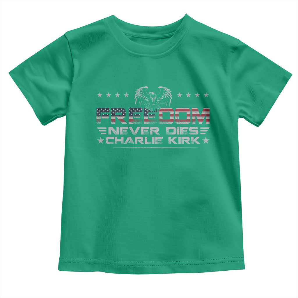Freedom Never Dies Charlie Kirk Toddler T Shirt Vintage American Flag TS11 Irish Green Print Your Wear