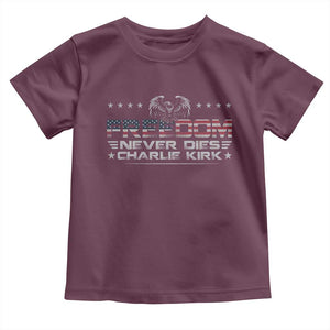 Freedom Never Dies Charlie Kirk Toddler T Shirt Vintage American Flag TS11 Maroon Print Your Wear