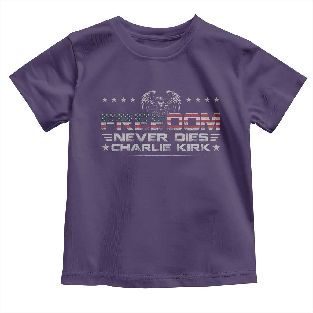 Freedom Never Dies Charlie Kirk Toddler T Shirt Vintage American Flag TS11 Purple Print Your Wear