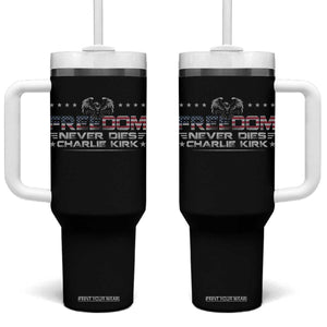 Freedom Never Dies Charlie Kirk Tumbler With Handle Vintage American Flag TS11 One Size: 40 oz Black Print Your Wear