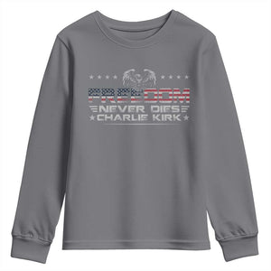 Freedom Never Dies Charlie Kirk Youth Sweatshirt Vintage American Flag TS11 Charcoal Print Your Wear