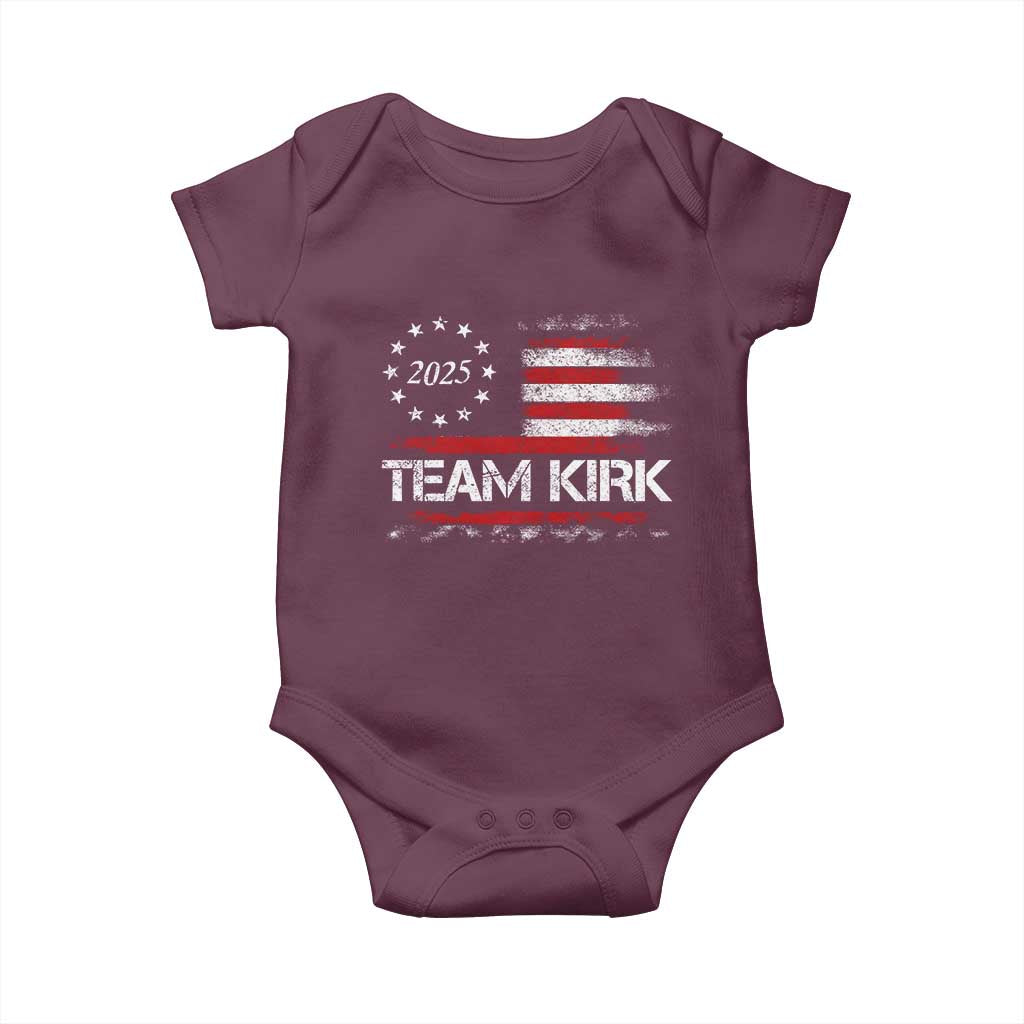 Team Kirk 2025 Baby Onesie Charlie Kirk Freedom Vintage American Flag TS11 Maroon Print Your Wear