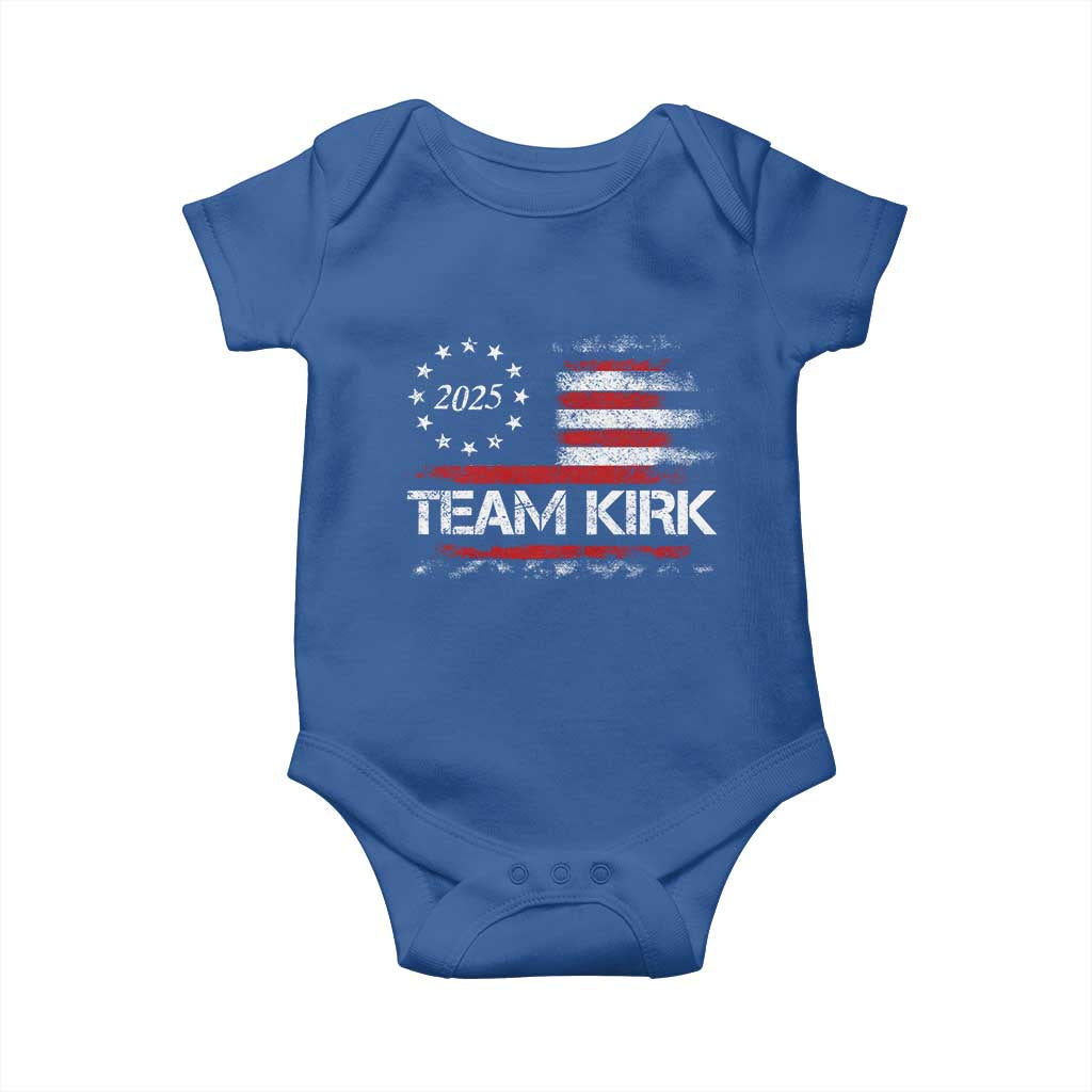 Team Kirk 2025 Baby Onesie Charlie Kirk Freedom Vintage American Flag TS11 Royal Blue Print Your Wear