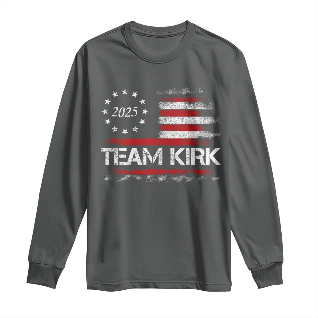 Team Kirk 2025 Long Sleeve Shirt Charlie Kirk Freedom Vintage American Flag TS11 Dark Heather Print Your Wear