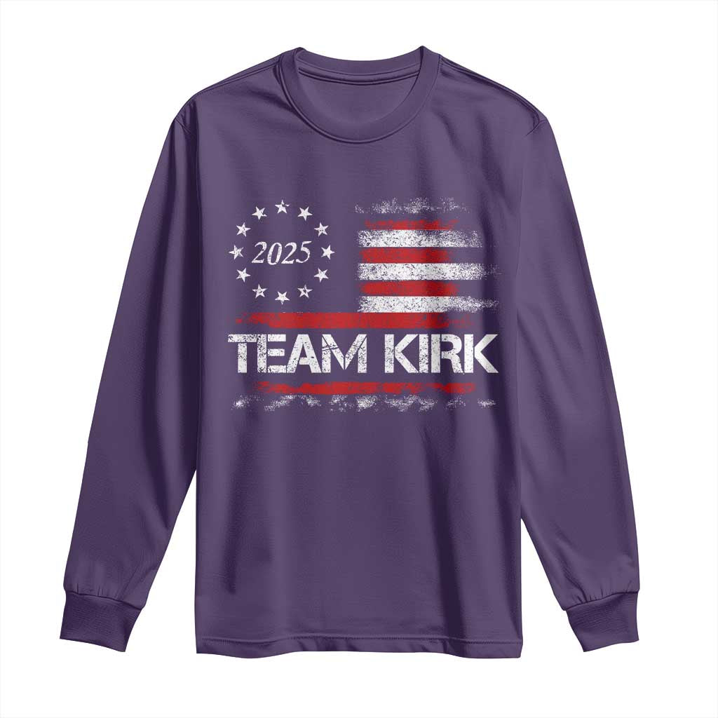 Team Kirk 2025 Long Sleeve Shirt Charlie Kirk Freedom Vintage American Flag TS11 Purple Print Your Wear