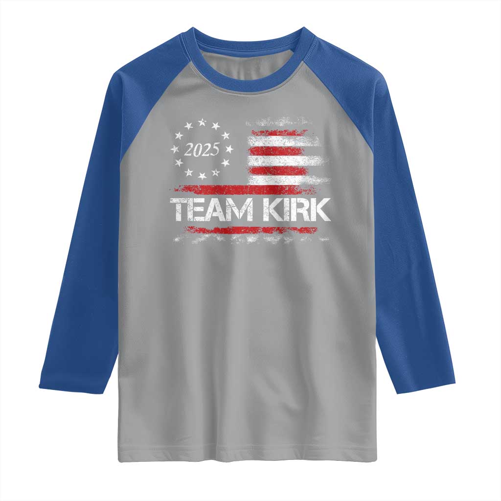 Team Kirk 2025 Raglan Shirt Charlie Kirk Freedom Vintage American Flag TS11 Sport Gray Royal Print Your Wear