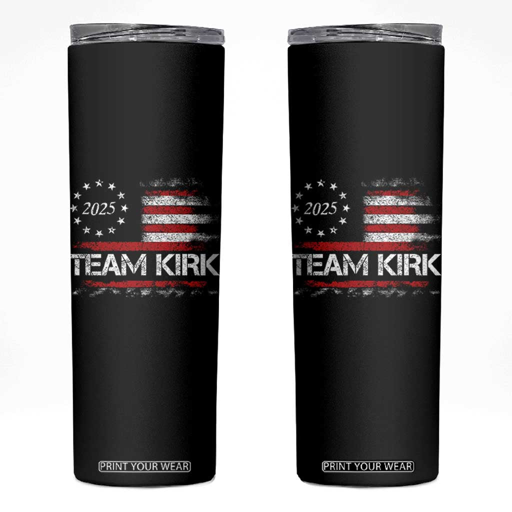 Team Kirk 2025 Skinny Tumbler Charlie Kirk Freedom Vintage American Flag TS11 Black Print Your Wear