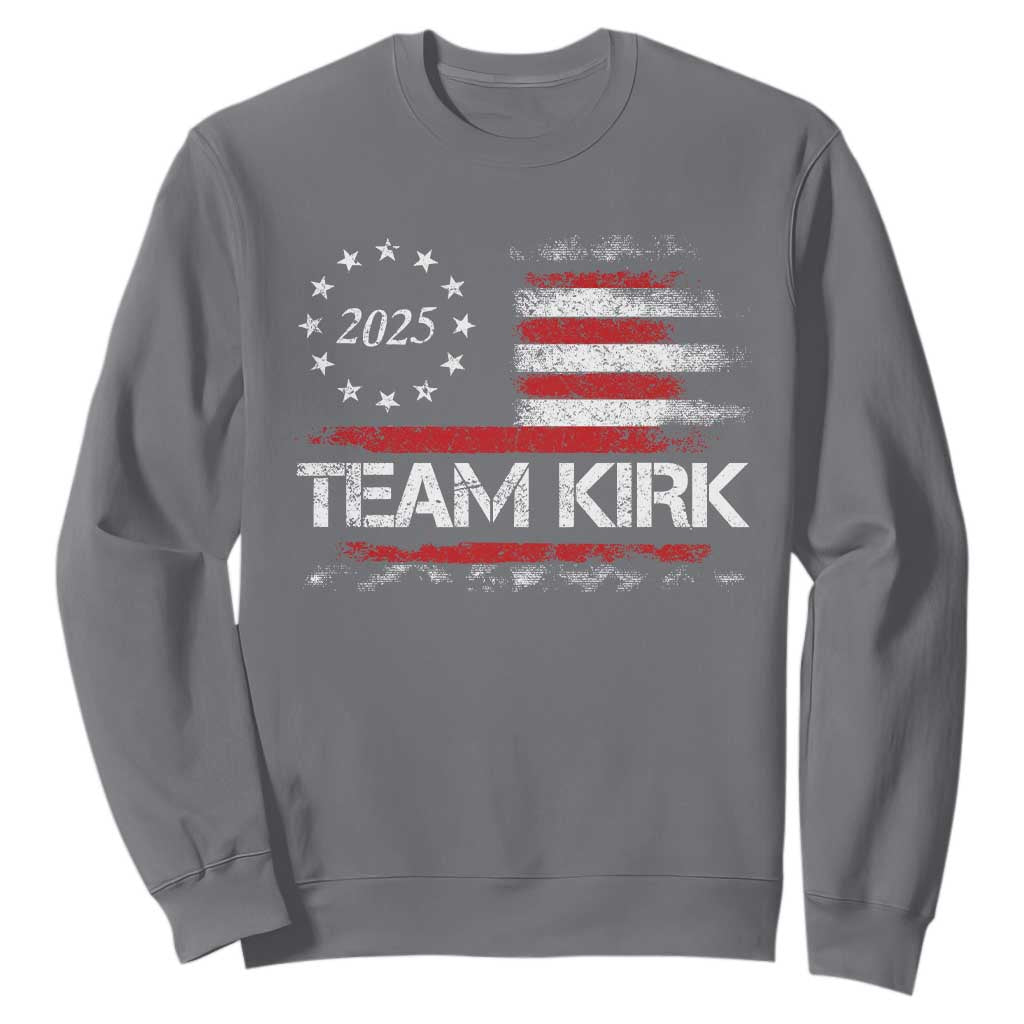 Team Kirk 2025 Sweatshirt Charlie Kirk Freedom Vintage American Flag TS11 Charcoal Print Your Wear