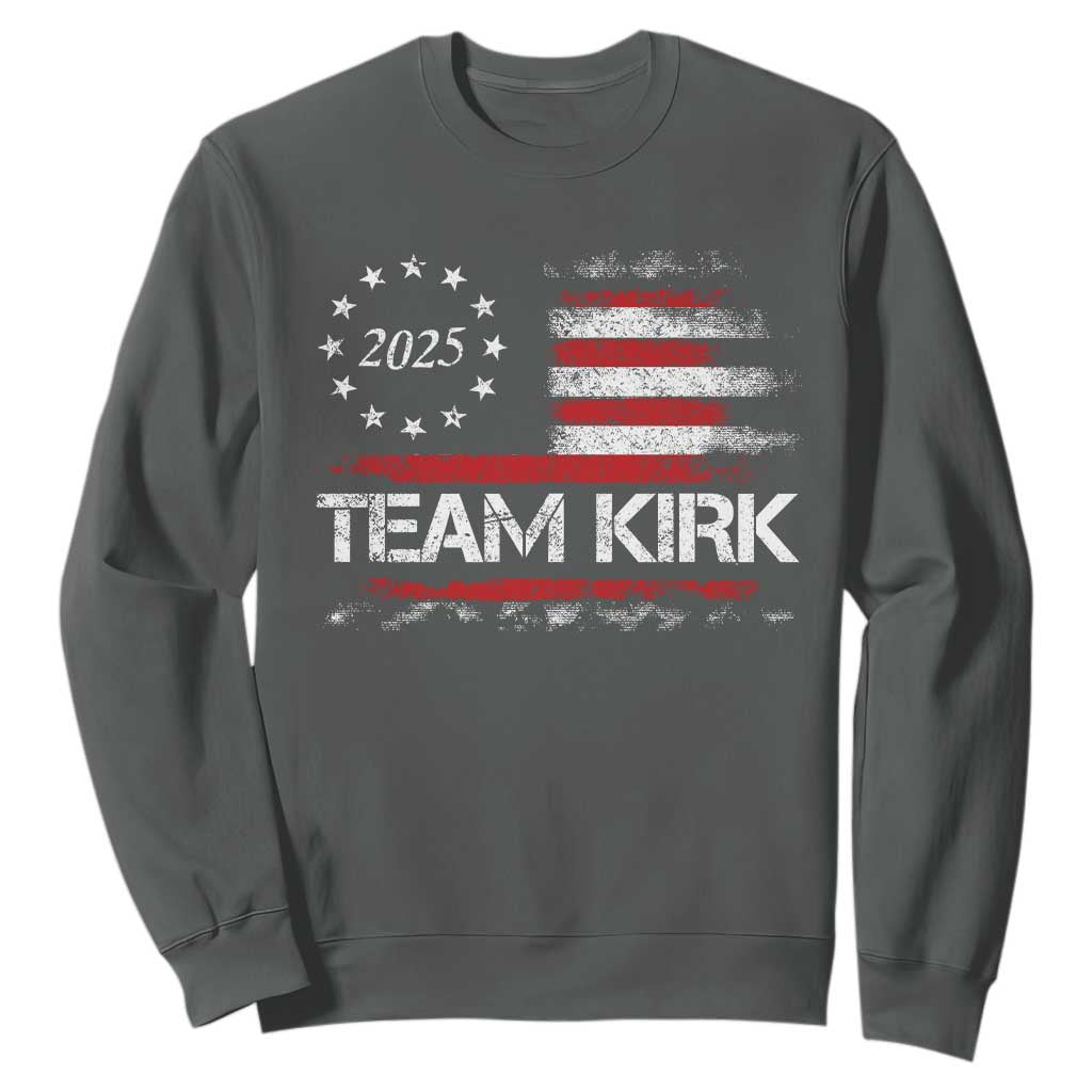 Team Kirk 2025 Sweatshirt Charlie Kirk Freedom Vintage American Flag TS11 Dark Heather Print Your Wear