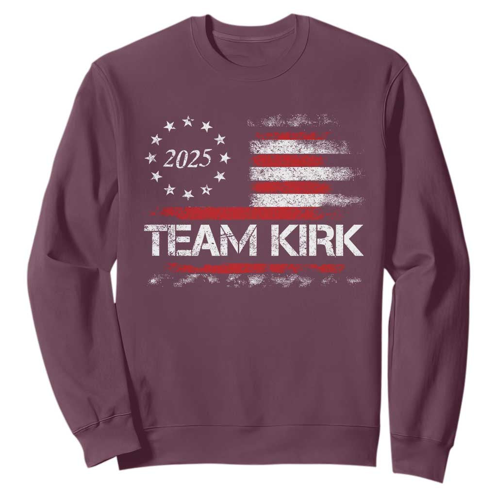 Team Kirk 2025 Sweatshirt Charlie Kirk Freedom Vintage American Flag TS11 Maroon Print Your Wear