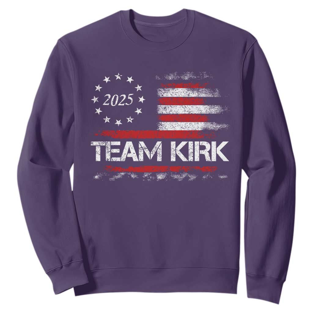 Team Kirk 2025 Sweatshirt Charlie Kirk Freedom Vintage American Flag TS11 Purple Print Your Wear