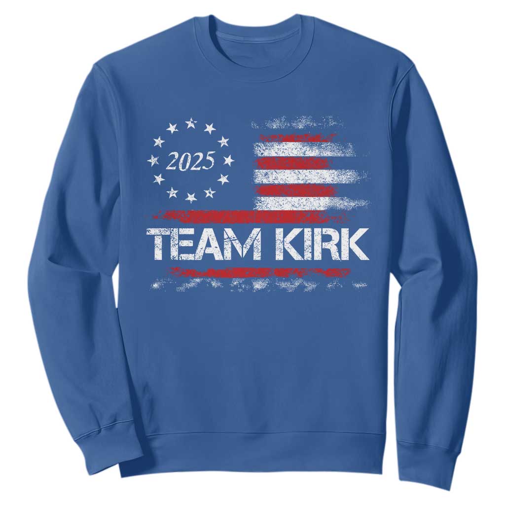 Team Kirk 2025 Sweatshirt Charlie Kirk Freedom Vintage American Flag TS11 Royal Blue Print Your Wear