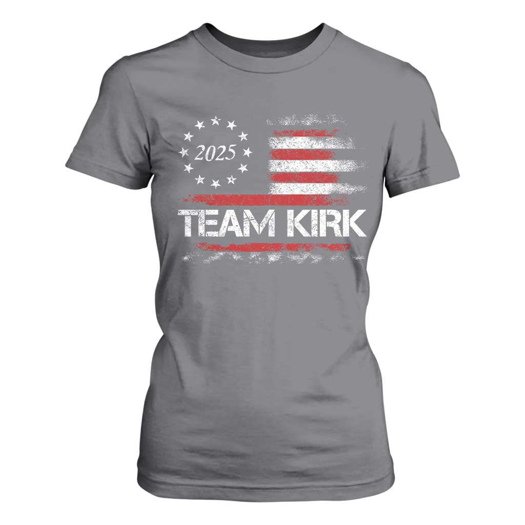 Team Kirk 2025 T Shirt For Women Charlie Kirk Freedom Vintage American Flag TS11 Charcoal Print Your Wear