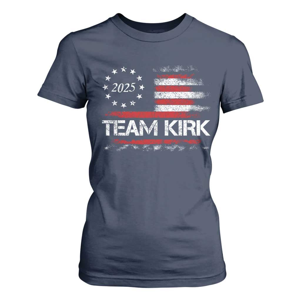 Team Kirk 2025 T Shirt For Women Charlie Kirk Freedom Vintage American Flag TS11 Navy Print Your Wear