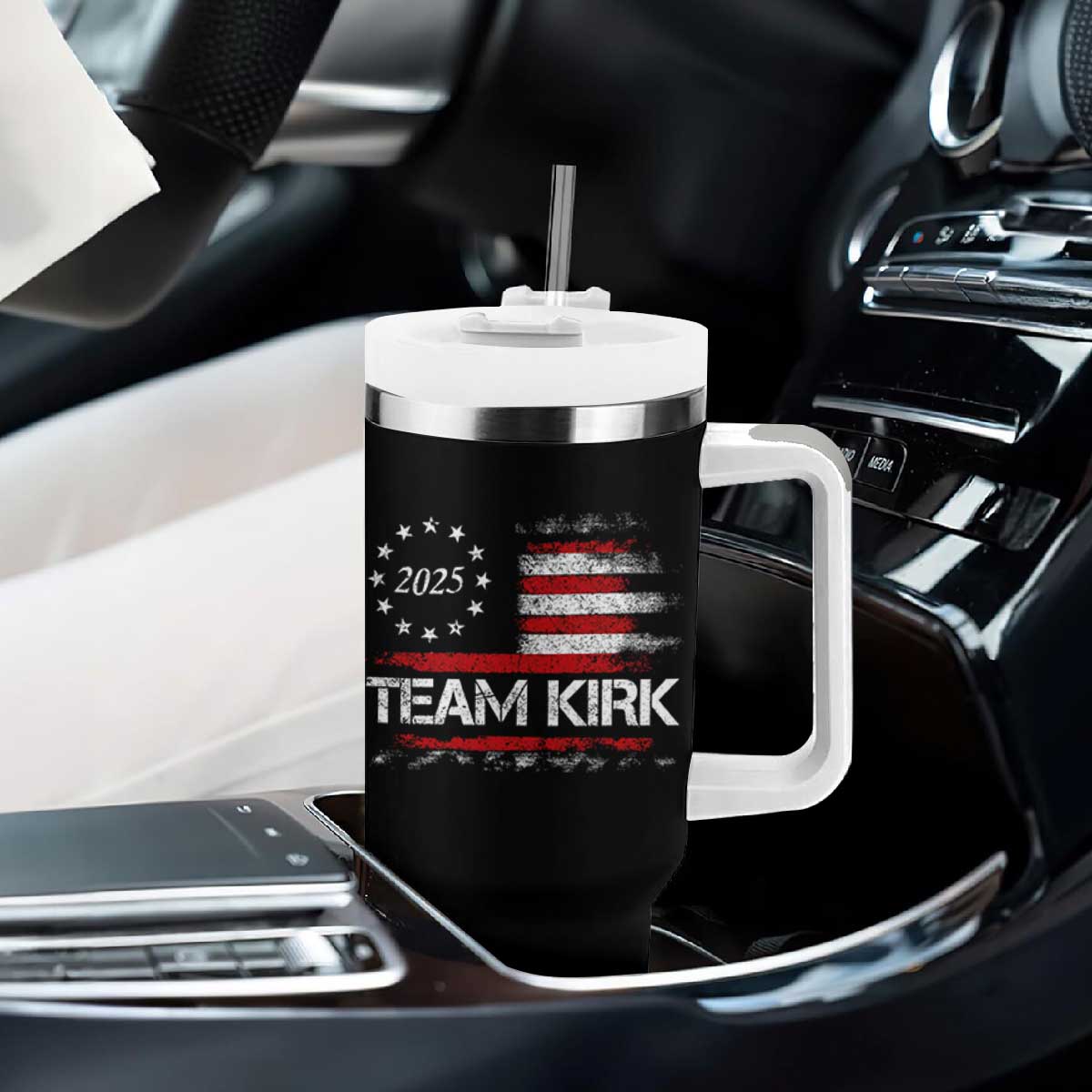 Team Kirk 2025 Tumbler With Handle Charlie Kirk Freedom Vintage American Flag TS11 Print Your Wear