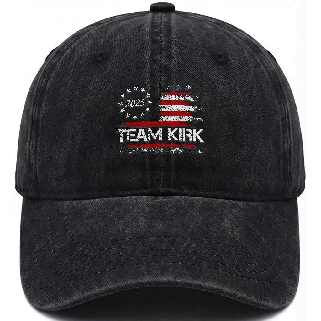 Team Kirk 2025 Washed Cotton Baseball Cap Charlie Kirk Freedom Vintage American Flag TS11 Print Your Wear