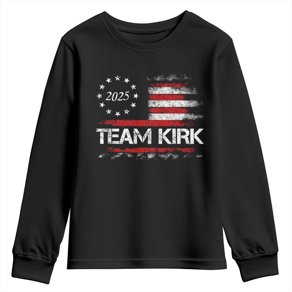 Team Kirk 2025 Youth Sweatshirt Charlie Kirk Freedom Vintage American Flag TS11 Black Print Your Wear