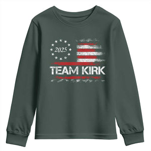 Team Kirk 2025 Youth Sweatshirt Charlie Kirk Freedom Vintage American Flag TS11 Dark Forest Green Print Your Wear
