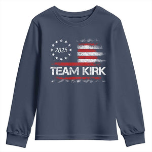 Team Kirk 2025 Youth Sweatshirt Charlie Kirk Freedom Vintage American Flag TS11 Navy Print Your Wear