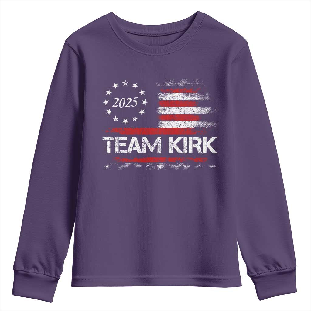 Team Kirk 2025 Youth Sweatshirt Charlie Kirk Freedom Vintage American Flag TS11 Purple Print Your Wear