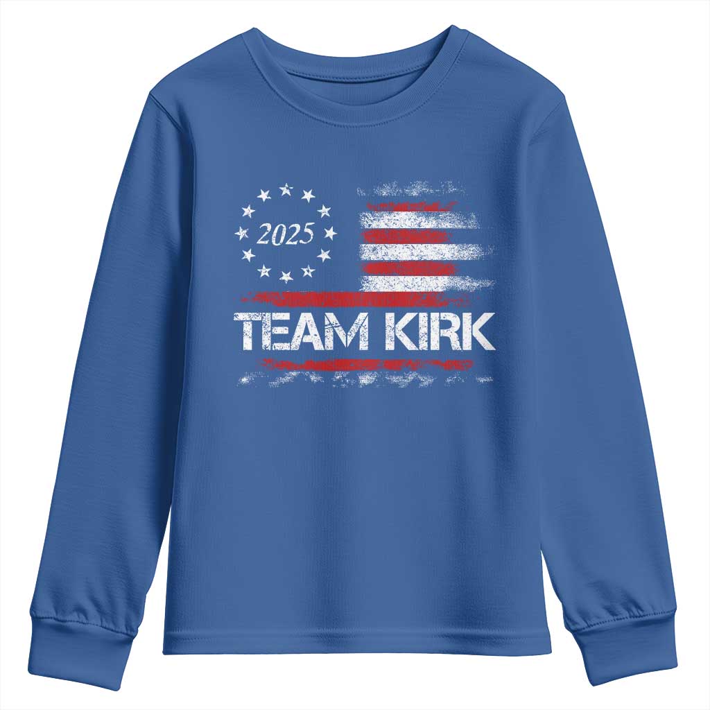 Team Kirk 2025 Youth Sweatshirt Charlie Kirk Freedom Vintage American Flag TS11 Royal Blue Print Your Wear