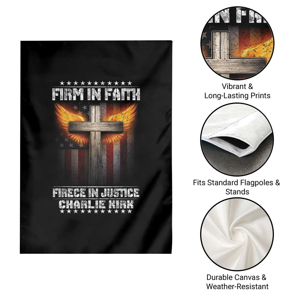 Firm In Faith Fierce In Justice Charlie Kirk Garden Flag Christian Cross American Flag TS11 Print Your Wear