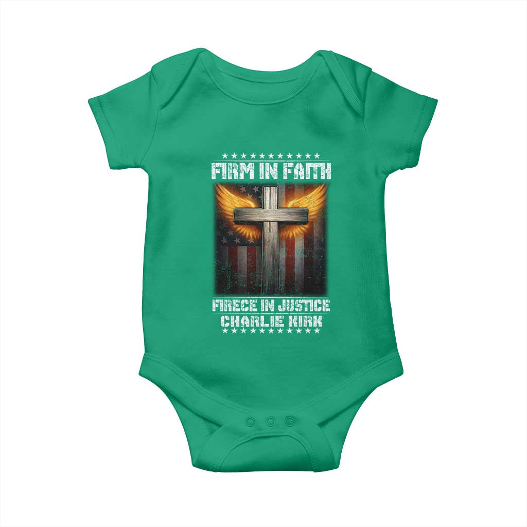 Firm In Faith Fierce In Justice Charlie Kirk Baby Onesie Christian Cross American Flag TS11 Irish Green Print Your Wear