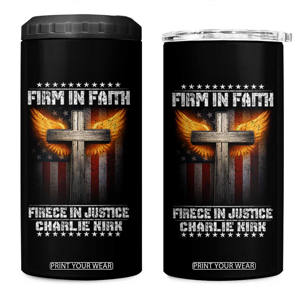 Firm In Faith Fierce In Justice Charlie Kirk 4 in 1 Can Cooler Tumbler Christian Cross American Flag TS11 One Size: 16 oz Black Print Your Wear