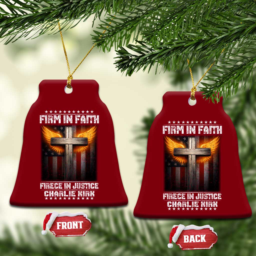Firm In Faith Fierce In Justice Charlie Kirk Ceramic Ornament Christian Cross American Flag TS11 Print Your Wear