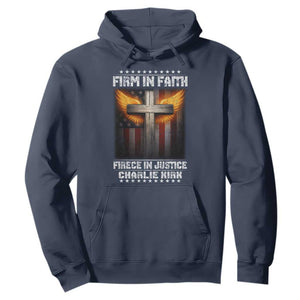 Firm In Faith Fierce In Justice Charlie Kirk Hoodie Christian Cross American Flag TS11 Navy Print Your Wear