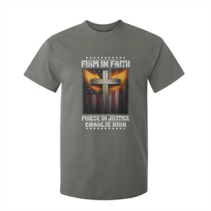 Firm In Faith Fierce In Justice Charlie Kirk T Shirt For Kid Christian Cross American Flag TS11 Military Green Print Your Wear