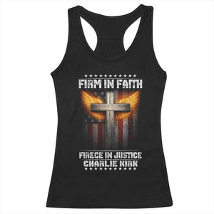 Firm In Faith Fierce In Justice Charlie Kirk Racerback Tank Top Christian Cross American Flag TS11 Black Print Your Wear