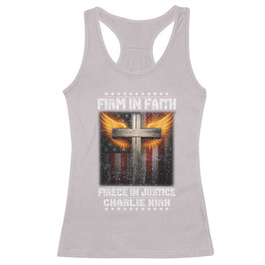 Firm In Faith Fierce In Justice Charlie Kirk Racerback Tank Top Christian Cross American Flag TS11 Ice Gray Print Your Wear