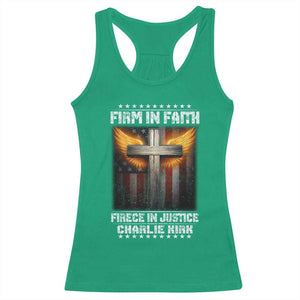 Firm In Faith Fierce In Justice Charlie Kirk Racerback Tank Top Christian Cross American Flag TS11 Irish Green Print Your Wear