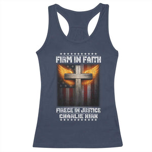 Firm In Faith Fierce In Justice Charlie Kirk Racerback Tank Top Christian Cross American Flag TS11 Navy Print Your Wear