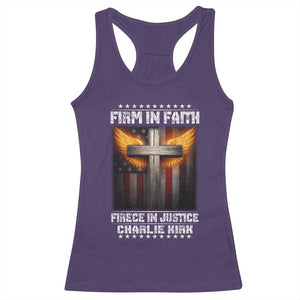 Firm In Faith Fierce In Justice Charlie Kirk Racerback Tank Top Christian Cross American Flag TS11 Purple Print Your Wear