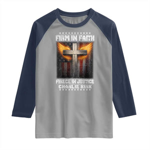 Firm In Faith Fierce In Justice Charlie Kirk Raglan Shirt Christian Cross American Flag TS11 Sport Gray Navy Print Your Wear
