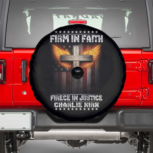 Firm In Faith Fierce In Justice Charlie Kirk Spare Tire Cover Christian Cross American Flag TS11 Black Print Your Wear